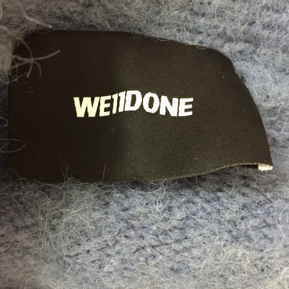 WE11DONE Blue Wool Blend Soft Knit Logo Buttons Embroidery Cropped Cardigan - Picture 2 of 13